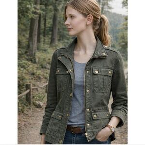 J. Crew Relaxed Boyfriend Field Jacket Olive Green Utility Brass Buttons XS